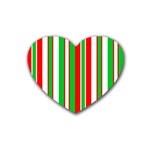 Christmas Holiday Stripes Red green,white Heart Coaster (4 pack)  Front