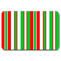 Christmas Holiday Stripes Red Green,white Large Doormat  by Nexatart