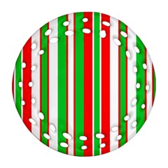 Christmas Holiday Stripes Red Green,white Ornament (round Filigree)