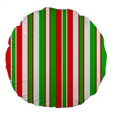 Christmas Holiday Stripes Red Green,white Large 18  Premium Flano Round Cushions by Nexatart