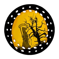 Death Haloween Background Card Ornament (round Filigree)