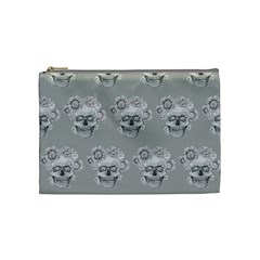 Grey Floral Skull Sketch Cushion Cosmetic Bag (medium) 