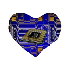 Processor Cpu Board Circuits Standard 16  Premium Flano Heart Shape Cushions by Nexatart