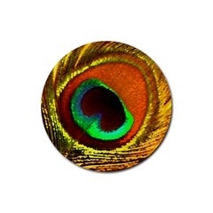 Peacock Feather Eye Rubber Coaster (round)  by Nexatart