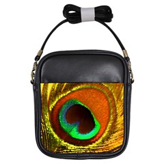 Peacock Feather Eye Girls Sling Bags by Nexatart