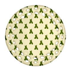 Leaf Pattern Green Wallpaper Tea Ornament (Round Filigree)