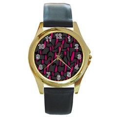 Weave And Knit Pattern Seamless Background Round Gold Metal Watch by Nexatart