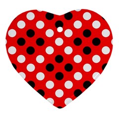 Red & Black Polka Dot Pattern Ornament (heart) by Nexatart