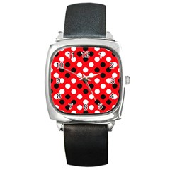 Red & Black Polka Dot Pattern Square Metal Watch by Nexatart