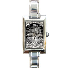 Swans Floral Pattern Vintage Rectangle Italian Charm Watch by Nexatart