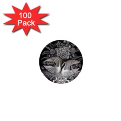 Swans Floral Pattern Vintage 1  Mini Buttons (100 Pack)  by Nexatart