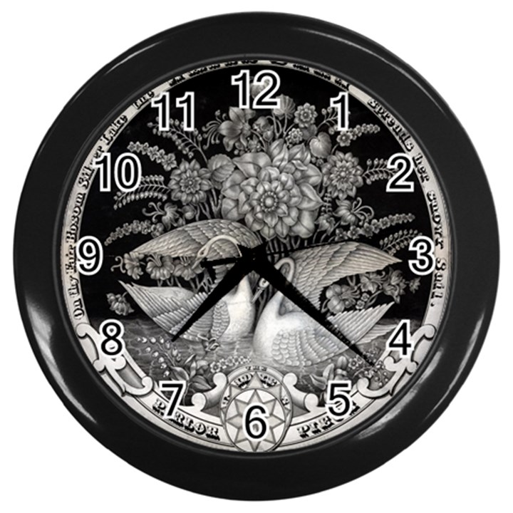 Swans Floral Pattern Vintage Wall Clocks (Black)