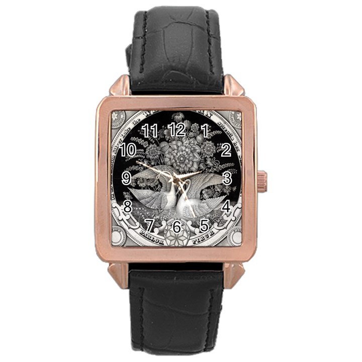 Swans Floral Pattern Vintage Rose Gold Leather Watch 