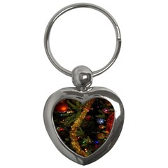 Night Xmas Decorations Lights  Key Chains (heart)  by Nexatart