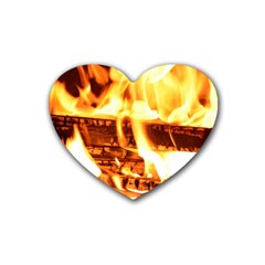 Fire Flame Wood Fire Brand Rubber Coaster (heart)  by Nexatart