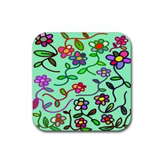 Flowers Floral Doodle Plants Rubber Coaster (square)  by Nexatart