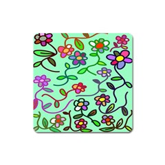 Flowers Floral Doodle Plants Square Magnet by Nexatart