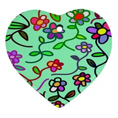 Flowers Floral Doodle Plants Heart Ornament (two Sides) by Nexatart