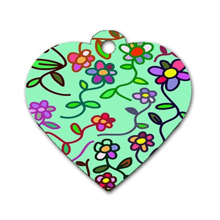 Flowers Floral Doodle Plants Dog Tag Heart (Two Sides)