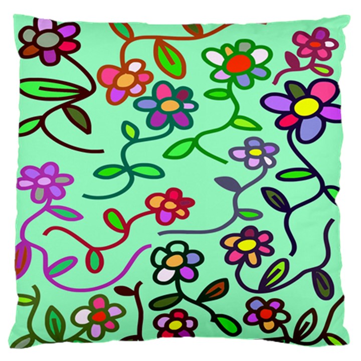 Flowers Floral Doodle Plants Large Flano Cushion Case (Two Sides)