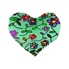 Flowers Floral Doodle Plants Standard 16  Premium Flano Heart Shape Cushions by Nexatart