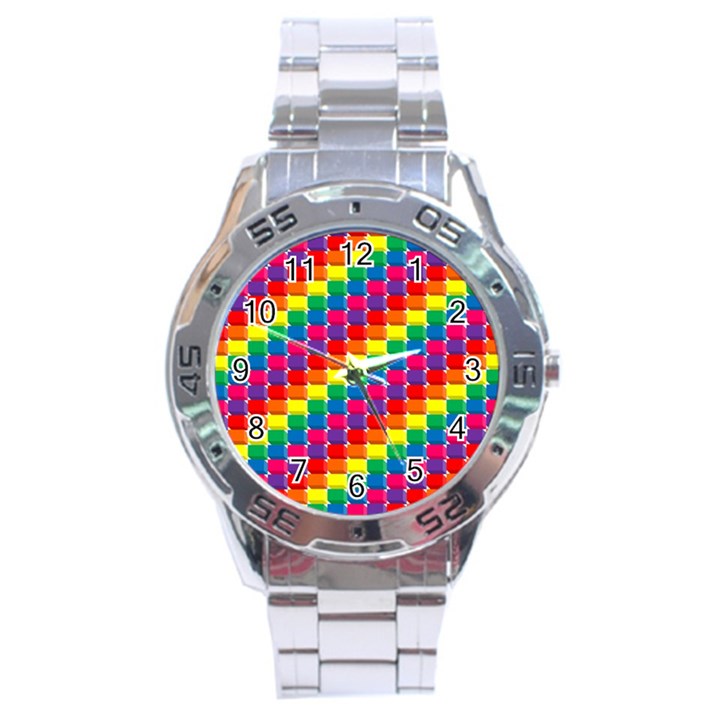 Rainbow 3d Cubes Red Orange Stainless Steel Analogue Watch