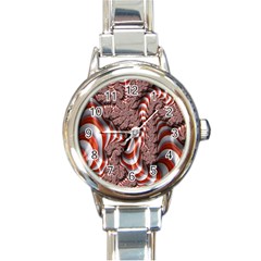 Fractal Abstract Red White Stripes Round Italian Charm Watch