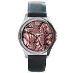 Fractal Abstract Red White Stripes Round Metal Watch Front