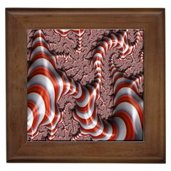 Fractal Abstract Red White Stripes Framed Tiles