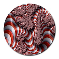 Fractal Abstract Red White Stripes Round Mousepads