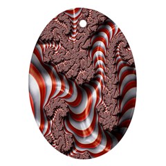 Fractal Abstract Red White Stripes Ornament (Oval)