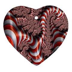 Fractal Abstract Red White Stripes Ornament (Heart)