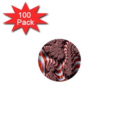 Fractal Abstract Red White Stripes 1  Mini Buttons (100 pack) 