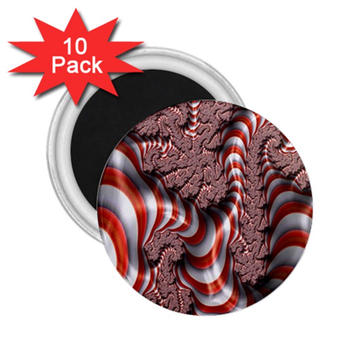 Fractal Abstract Red White Stripes 2.25  Magnets (10 pack) 