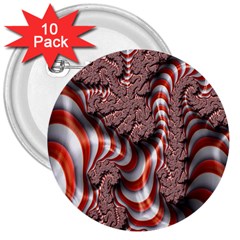 Fractal Abstract Red White Stripes 3  Buttons (10 pack) 