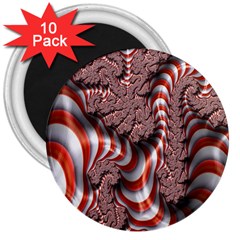 Fractal Abstract Red White Stripes 3  Magnets (10 pack) 