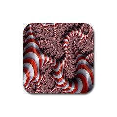 Fractal Abstract Red White Stripes Rubber Square Coaster (4 pack) 