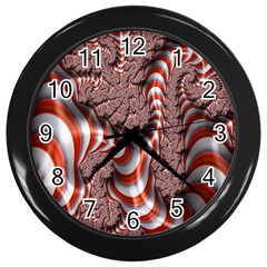 Fractal Abstract Red White Stripes Wall Clocks (Black)