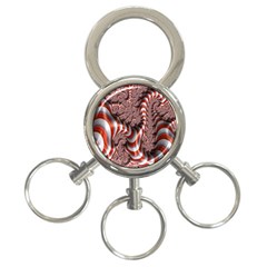 Fractal Abstract Red White Stripes 3-Ring Key Chains