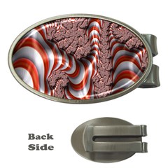 Fractal Abstract Red White Stripes Money Clips (Oval) 
