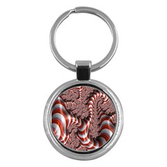 Fractal Abstract Red White Stripes Key Chains (round)  by Nexatart