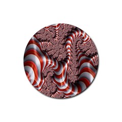 Fractal Abstract Red White Stripes Rubber Coaster (Round) 