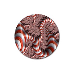 Fractal Abstract Red White Stripes Magnet 3  (Round)