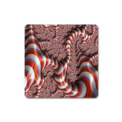 Fractal Abstract Red White Stripes Square Magnet