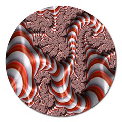 Fractal Abstract Red White Stripes Magnet 5  (Round)