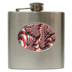 Fractal Abstract Red White Stripes Hip Flask (6 oz)