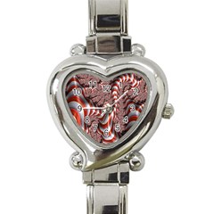 Fractal Abstract Red White Stripes Heart Italian Charm Watch