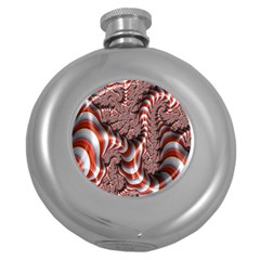 Fractal Abstract Red White Stripes Round Hip Flask (5 oz)