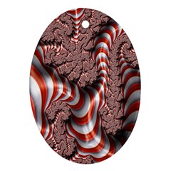 Fractal Abstract Red White Stripes Oval Ornament (Two Sides)