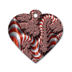 Fractal Abstract Red White Stripes Dog Tag Heart (Two Sides)